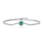 S925 Sterling Silver Tennis Bracelet, 6.5mm Lab-Grown Ruby Sapphire Emerald Halo Adjustable Chain, Platinum Plated 3.5g Women's Jewelry Gift Box