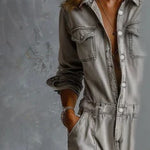 Casual Light-gray Distressed Ripped Denim Jumpsuit