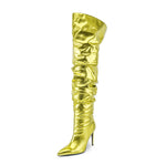Sexy Womens High Heel Pleated Colorful Bootie Back Slit Pointed Toe Fashion Boots