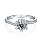 S925 Sterling Silver 1ct Moissanite Engagement Ring, D-VVS1 Round Cut, Platinum Plated, 6-Prong Heart Setting, US Sizes 5-9 With GRA Certificate Gift Box