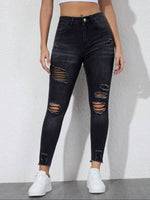 Ripped Slim-Fit Stretch Womens Jeans