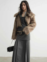 Temperament Gray Hanging Neck Pleated Slit Dress