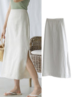 Womens Linen Straight Skirt With Side Slits
