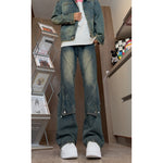 Men's Loose Straight-Leg Wide-Leg Patchwork Flared Workwear Jeans