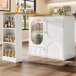 360  Rotating Bar Table Body 138 X 39 X 105 Cm, Coffee Bar Furniture, Rotating Dining Table With Storage Space, Kitchen Island, Two Doors With Shelves, Sideboard, Buffet, White