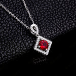 S925 Sterling Silver Lab-Grown Ruby Necklace, 6.5mm Round Gemstone Diamond-Shaped Halo Pendant, 45cm Chain, Women's Jewelry Gift Box