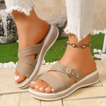 Light Khaki Flip-flops With Double Straps Womens Platform Wedge Sandals