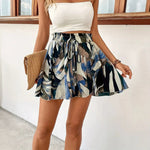 Printed Wide-leg Lace-up Shorts Chic And Elegant Resort Beach Culottes