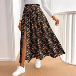 Floral-print Split Ruffled Skirt Sweet And Slimming