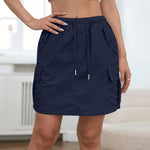 Womens Solid-color Skirt With Drawstring Casual And Stylish