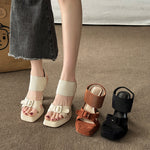 European And American-style Suede Square-toe Thick-soled Stiletto Sandals