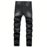 Men's Fashionable Straight-Leg Ripped Black Jeans