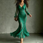 Cross-wrap Waist-cinching Chiffon Maxi Dress