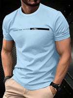 Mens Casual Sporty Loose-fit Round-neck Short-sleeve With Print