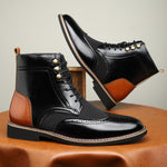 New British Men's High Top Color Blocked Leather Shoes