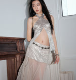 Golden Sparkle Organza Patchwork Skirt