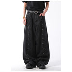 New Mens American-style Vintage Distressed Straight-leg Denim Jeans With Rivets And A Washed Finish