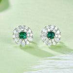 S925 Sterling Silver Cluster Stud Earrings, 3.5mm Lab-Grown Ruby Sapphire Emerald Halo, Platinum Plated 2.2g Women's Jewelry Gift Box