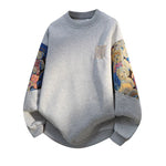 Ethnic-style Vintage Crewneck Fleece-lined Long-sleeve Top