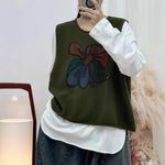 Womens Floral-Print Crew-Neck Loose-Fit Vintage Knitted Vest