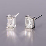 S925 Sterling Silver Emerald Cut Moissanite Stud Earrings, 0.8&1ct D-VVS1, Platinum Plated 1g Women's Jewelry Gift Box