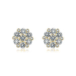 S925 Sterling Silver Floral Cluster Stud Earrings, 3mm D-VVS1 Moissanite Pave, Platinum Plated 2.5g Women's Jewelry Gift Box Set