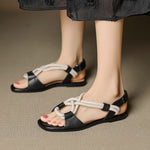 Genuine Leather Flat Cross-strap Open-toe Roman Sandals