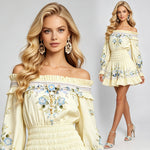 Sexy Stretchy Printed Long-Sleeve Waist-Cinching Dress