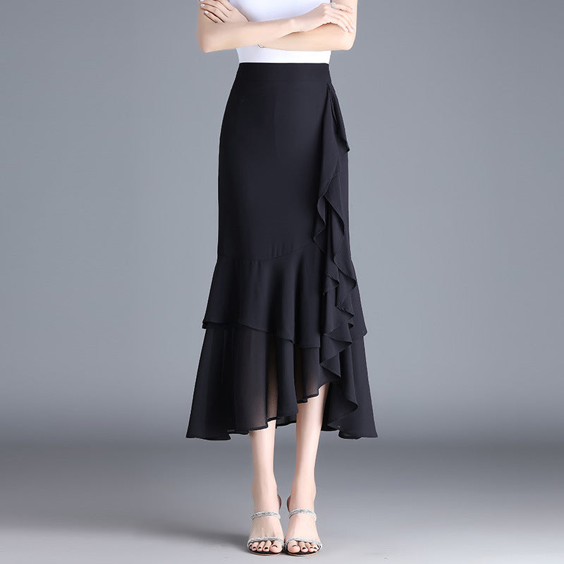Womens Irregular Ruffled Chiffon Skirt
