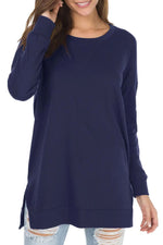 Split-front Relaxed-fit Crew-neck Long-sleeve Knit Sweater