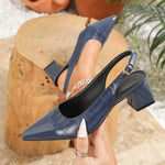 Womens Pointed-toe Patchwork Color-block Chunky-heel Pumps