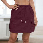 Womens Solid-color Skirt With Drawstring Casual And Stylish