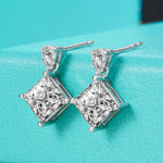 S925 Sterling Silver Princess Cut Drop Earrings, 1ct D-VVS1 Moissanite With Teardrop Top, Platinum Plated 1.7g Jewelry Gift Box