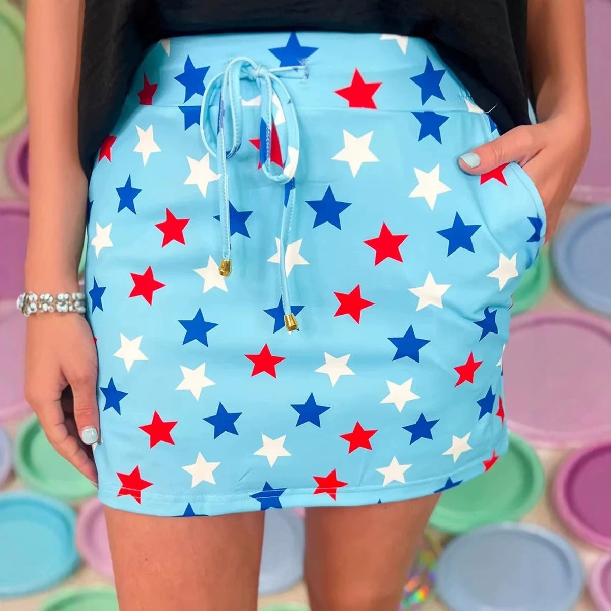 Summer New Arrival Skirt With Pockets Casual And Versatile Featuring A Star Print