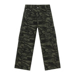 Mens Retro Camo Cargo Denim Jeans With Big Pockets