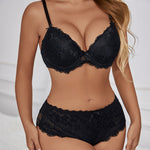 Women's Bra Set, Black Sexy Lace Push-up Bra