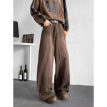 Mocha Brown Vintage Wide Leg Jeans, Loose Casual Denim Pants