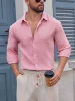 Mens Striped Long-sleeve Loose-fit Button-down Shirt