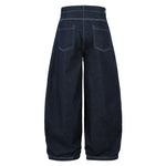 Men's High Waist Wide Leg Cut Off Denim Shorts - Blue Pleated Straight Fit Cotton Blend Jeans for Spring and Autumn