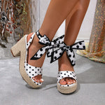 Polka-dot Bow-tie Strap Wedge Sandals For Women