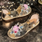 Womens Color-Block Floral Flat Sandals