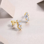 S925 Sterling Silver Asymmetrical Cluster Stud Earrings, D-VVS1 Moissanite, Platinum Plated 2.3g Women's Jewelry Gift Box