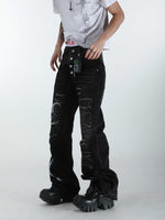 Leopard-Print Double-Waistband Bootcut Jeans For Men