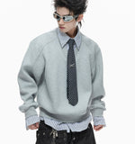 Striped Mock-two-piece Lapel Hoodie Cropped And Relaxed-fit