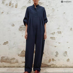 Solid-color Minimalist Pleated Loose-fitting Jumpsuit