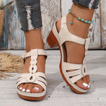 Plus-size Fashionable Round-toe Strappy Buckle Womens High-heeled Sandals