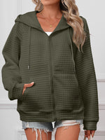 Zip-up Hooded Long Sleeve Jacket, Sporty & Casual Style