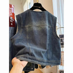 Round-neck Loose-fit Figure-flattering Denim Vest Jacket