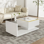 90 Cm Long Coffee Table, High-Gloss White. Side Tables, Coffee Tables With Glass And LED Effect