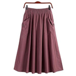Pocketed Elastic-waist Midi-length Flared A-line Skirt